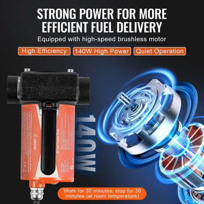 Bränsleöverföringspump, 12V DC 19L/min (5 GPM) 75W (1/10 hk), bärbar elektrisk dieselöverföringspump med automatisk avstängning av bränslemunstycke, lång inlopps- och utloppsslang för bensin, diesel, fotogen, metanolblandningar