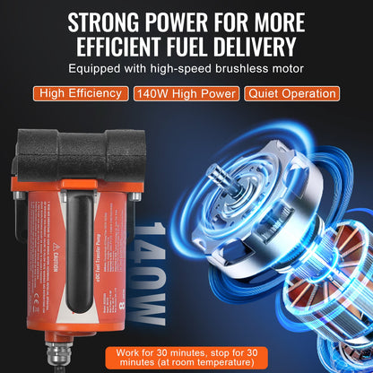 Bränsleöverföringspump, 12V DC 30L/min (8 GPM) 124W (1/6 hk), bärbar elektrisk dieselöverföringspump med automatisk avstängning av bränslemunstycke, lång inlopps- och utloppsslang för bensin, diesel, fotogen, metanolblandningar
