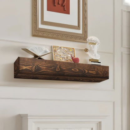Spismantel, 204 x 20 x 15 cm, 22,5 kg viktkapacitet, mantel i naturträ för över spis, väggmonterad flytande lantlig hylla, handgjord spismantel för väggdekor, naturbrun