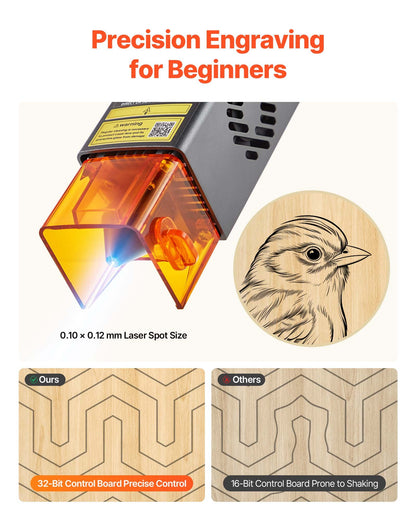 Lasergravör, 10W, lasergraverings- och skärmaskin med hölje, laserskärare och gravör, 300 x 300 mm arbetsyta, 7000 mm/min, för trä, läder, glas, vissa metaller, klass 1