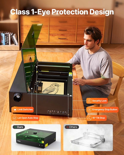 Laser Engraver, 20W, Laser Engraving and Cutting Machine with Enclosure Camera, Laser Cutter, 36000 mm/min, 500 x 320 mm Working Area, for Wood, Leather, Glass, Paper, Certain Metal, Class 1