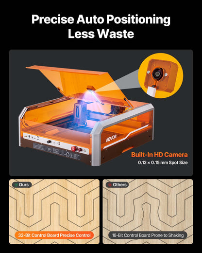 Lasergravör, 20W, lasergraverings- och skärmaskin med inkapslad kamera, laserskärare, 400 x 400 mm arbetsyta, 30000 mm/min, för trä, läder, glas, papper, vissa metaller, klass 1