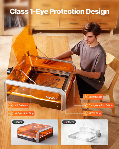 Lasergravör, 20W, lasergraverings- och skärmaskin med inkapslad kamera, laserskärare, 400 x 400 mm arbetsyta, 30000 mm/min, för trä, läder, glas, papper, vissa metaller, klass 1