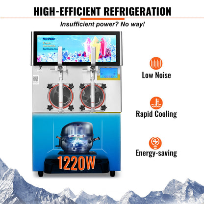 8L / 2,1 Gallon Kommersiell Slushmaskin med Dubbel Skål Margarita Smoothie Fryst Dryck