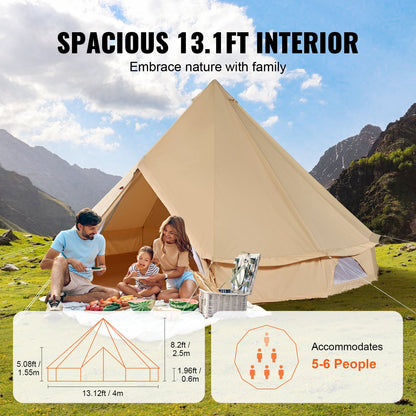 Canvas Bell-tält, 4 säsonger 4 m/13,12 ft jurttält, canvastält för camping med spisuttag, andningsbart tält rymmer upp till 6 personer, familjecamping utomhus jaktsällskap