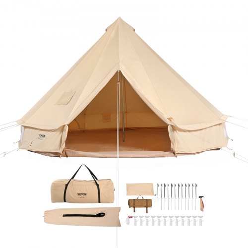 Canvas Bell-tält, 4 säsonger 5 m/16,4 ft jurttält, canvastält för camping med spisuttag, andningsbart tält rymmer upp till 8 personer, familjecamping utomhus jaktsällskap