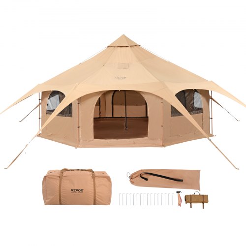 Canvas tält, 4 säsonger 5 m/16,4 ft klocktält, canvas tält för camping med spisuttag, andningsbart jurttält för upp till 8 personer, familjecamping utomhus jaktsällskap