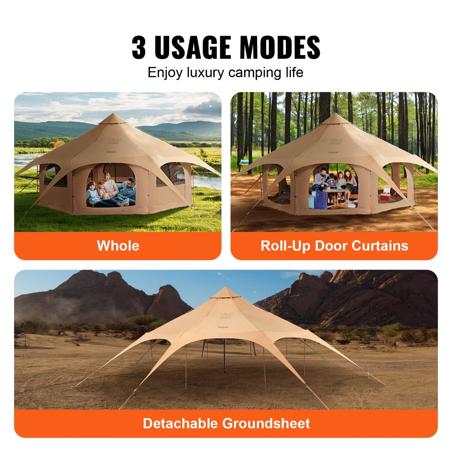 Canvas tält, 4 säsonger 5 m/16,4 ft klocktält, canvas tält för camping med spisuttag, andningsbart jurttält för upp till 8 personer, familjecamping utomhus jaktsällskap