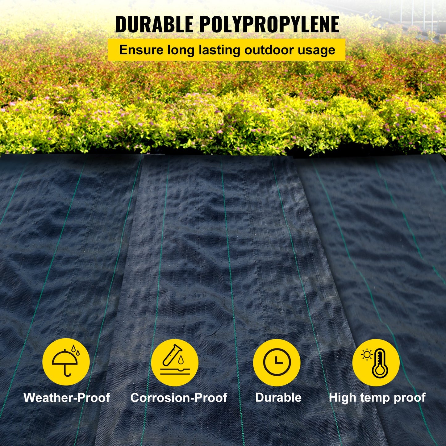 3FTx50FT Premium Weed Barrier Fabric Heavy Duty 5OZ, Woven Weed Control Fabric, High Permeability Good for Flower Bed, Geotextile Fabric for Underlayment, Polyethylene Ground Cover