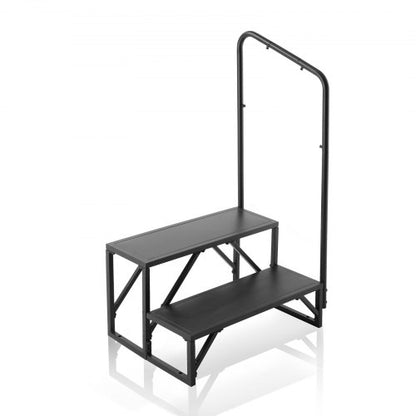 Husbilstrappa, 2-stegs husbilstrappa, 199,6 kg lastkapacitet, förtjockat kolstål, med ledstång, halkfria steg för säker i- och urstigning, lämplig för husbil, släpvagn, husbilstrappa