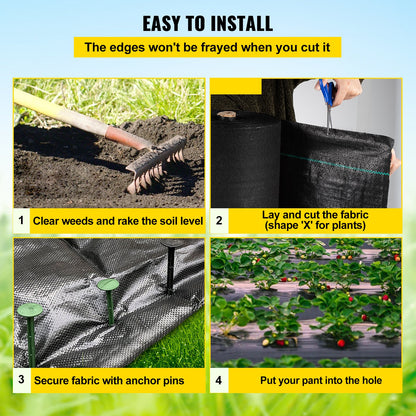 Garden Weed Barrier Fabric, 197 g/m² Heavy Duty Landscape Fabric, 120 cm x 3048 cm Weed Block Control for Garden Ground Cover, Woven Geotextile Fabric for Landscaping, Gardening, Underlayment, Black