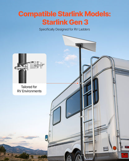 Starlink RV-stegefäste, 360° justerbar vinkelmontering Standard Gen 3-rörsats, kraftig stålmontering med extra lång Starlink RV-stegeadapter, kompatibel med Gen3 och V3, enkel att montera, svart