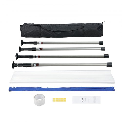 Dammskyddsstänger, 304,8 cm avskärmningsstänger, dammskyddssystem med 4 teleskopstänger, magnetisk dragkedja, bärväska och 999,7x399,9 cm plastfilm, för inredning, målning