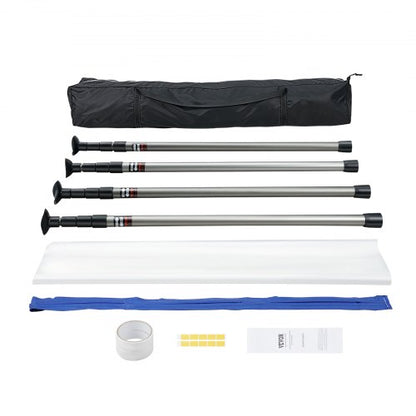 Dammskyddsstänger, 304,8 cm avskärmningsstänger, dammskyddssystem med 4 teleskopstänger, magnetisk dragkedja, bärväska och 999,7x399,9 cm plastfilm, för inredning, målning