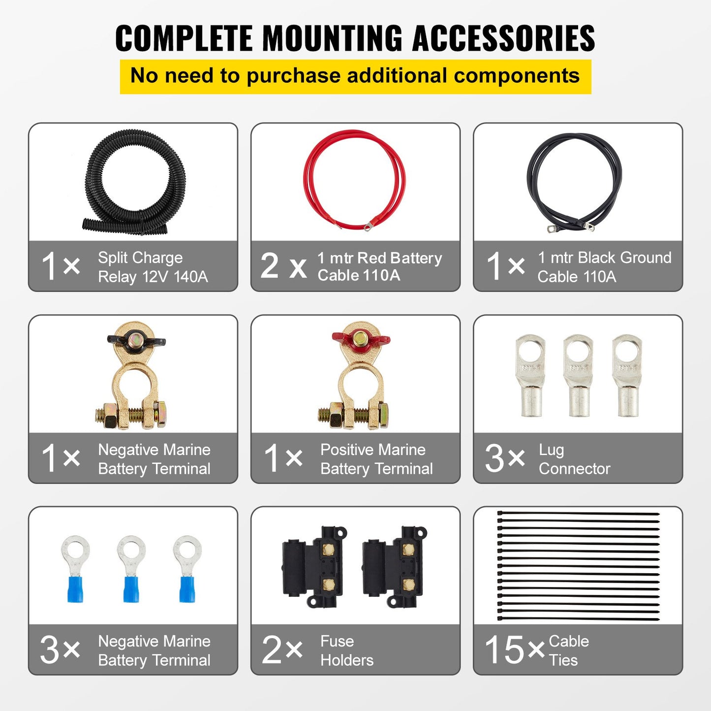 Reläsats för delad laddning, 2 m 12 V, automatisk dubbel batterifrånskiljare med 140 A spänningsavkänningsrelä VSR, kompatibel med husbil, marin, bil, fordon, lastbil, husvagn, campingbil, yacht, ATV, UTV, båtar, verkstad