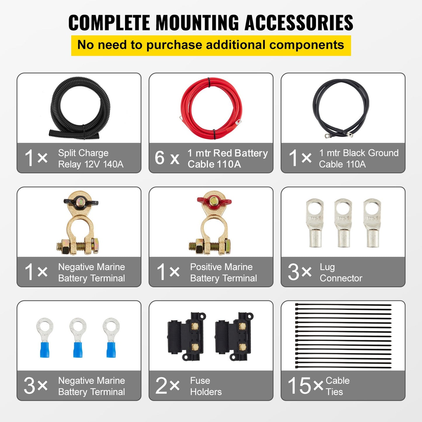 Delad laddningsreläsats, 6 m 12V, automatisk dubbel batterifrånskiljaresats med 140AMP spänningsavkänningsrelä VSR, kompatibel med husbil, marin, bil, fordon, lastbil, husvagn, campingbil, yacht, ATV, UTV, båtar, verkstad