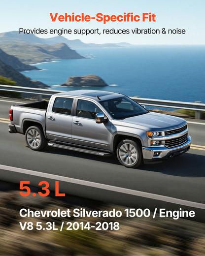 Motormonteringssats, 2-pack, kompatibel med Chevrolet Silverado 1500 5.3L V8 från 2014–2018, ersätter OE# 84175582, 84175583, säkert stöd, vänster och höger framfästen
