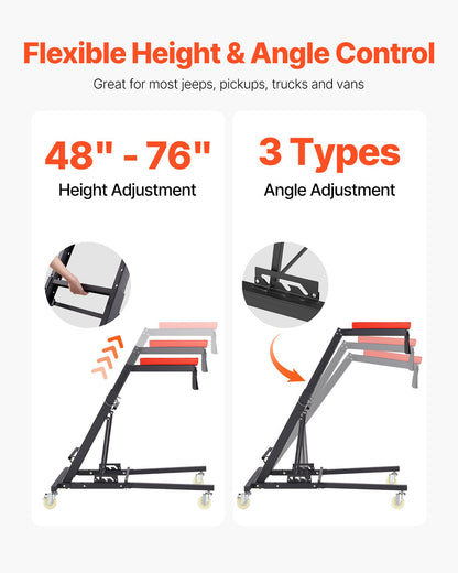 Krypvagn för fordonsmontering, med justerbar höjd 1219-1930 mm, 400 LBS kapacitet hög krypvagn, 4 svängbara hjul, kraftig krypvagn för bilreparation och underhåll
