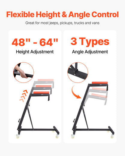 Krypväxel för bilar, krypväxel för motor med justerbar höjd 114 till 170 cm, kapacitet 180 kg, hög krypväxel, 4 svängbara hjul, kraftig krypväxel för bilreparation och underhåll