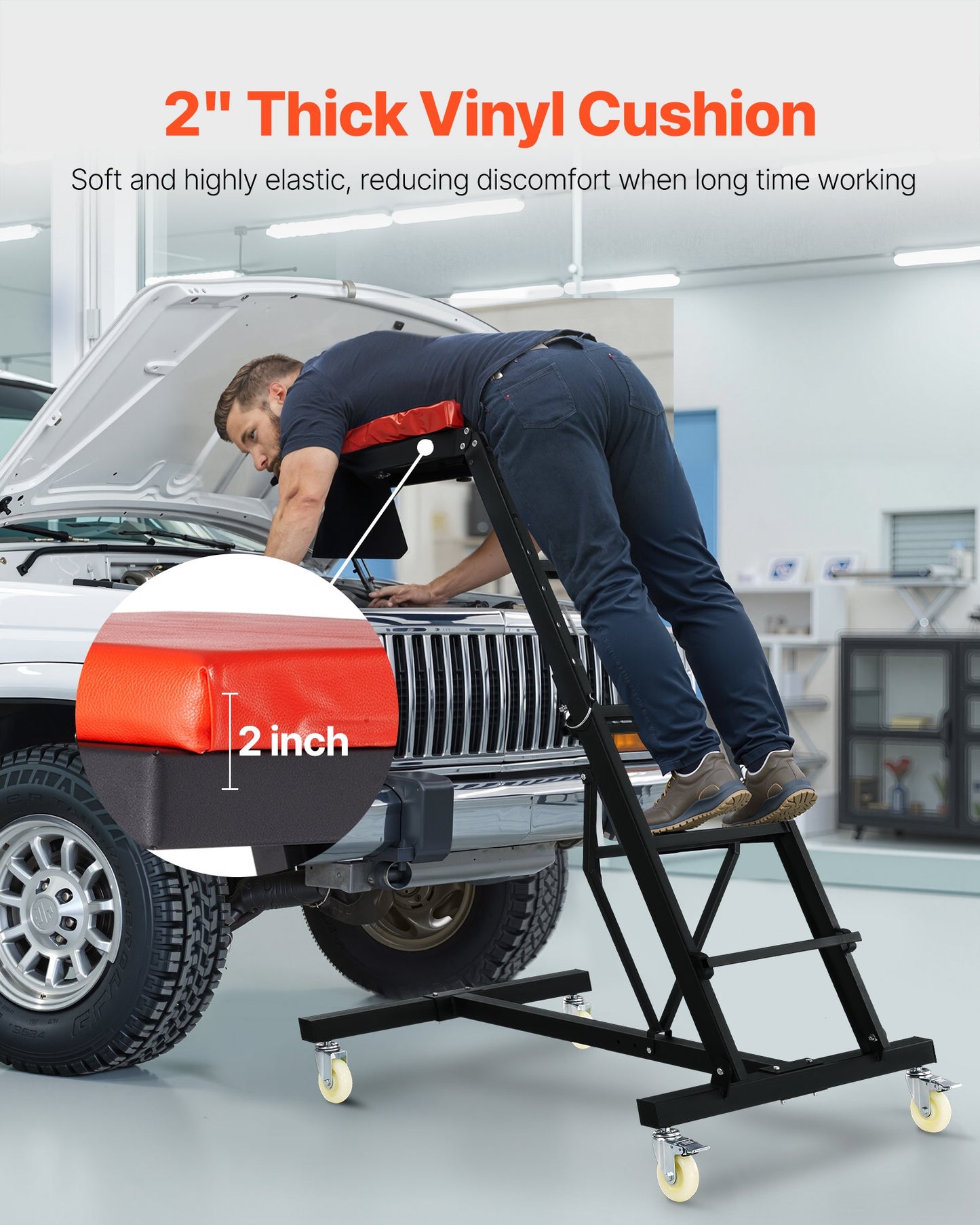 Krypväxel för bilar, krypväxel för motor med justerbar höjd 114 till 170 cm, kapacitet 180 kg, hög krypväxel, 4 svängbara hjul, kraftig krypväxel för bilreparation och underhåll