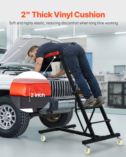 Krypväxel för bilar, krypväxel för motor med justerbar höjd 114 till 170 cm, kapacitet 180 kg, hög krypväxel, 4 svängbara hjul, kraftig krypväxel för bilreparation och underhåll