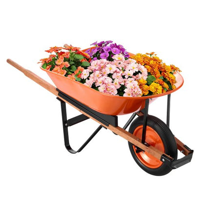 Skottkärra, 1,3 kubikfot last och 147 kg kapacitet, trädgårdsvagn med ett hjul, trädgårdsvagn med metallhandtag och 40 cm breda spårvidd, enkel lastning av gårdsvagnar och vagnar för gräsmatta