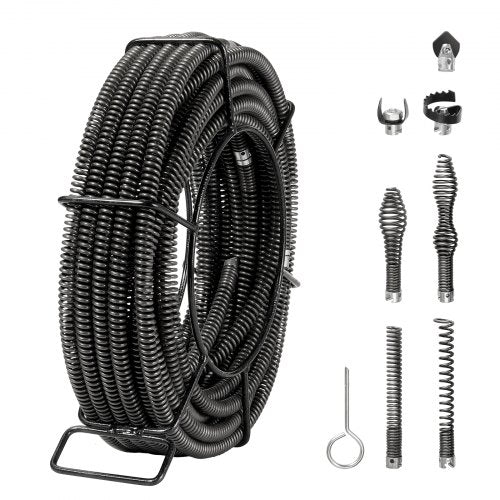 Sektionskabel för avloppsrensning 66FT/20.1 mx 5/8In/1.6 cm &amp; 7 avbitartänger för rör 0.8"-3.9"/2-10 cm