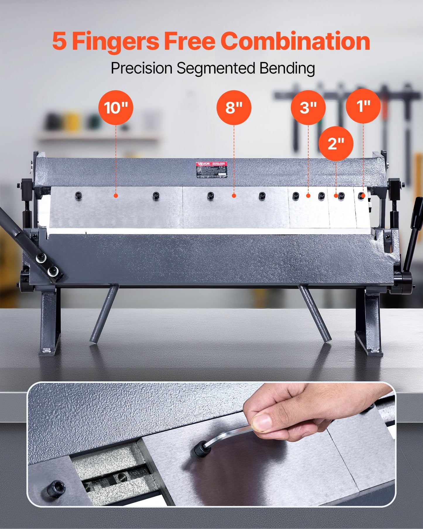 Låd- och panbroms, 610 mm/24 tum plåtbockningsbroms, 16-gauge kolstålskapacitet, 0-135 graders justerbar, metallbockningsmaskin med 5 fingrar, kraftig aluminiumvikmaskin för exakt bockning