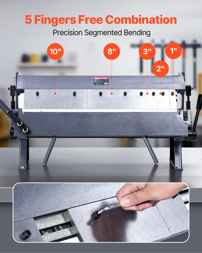 Låd- och panbroms, 610 mm/24 tum plåtbockningsbroms, 16-gauge kolstålskapacitet, 0-135 graders justerbar, metallbockningsmaskin med 5 fingrar, kraftig aluminiumvikmaskin för exakt bockning