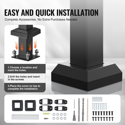 Ledstänger för utomhustrappor, 2 st. 2-3-stegs ledstänger för trappor, övergångsräcken i kolstål med installationssats, trappstänger för seniorer, betong, veranda och altan, svart fyrkantigt rör