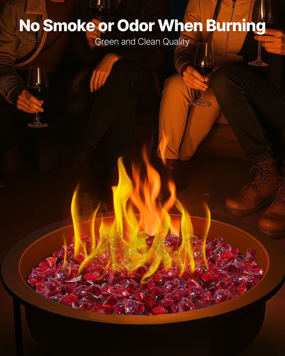 Fire Glass, 10 LBS / 4.5 KG Smokeless & High-Temperature Resistant Fireplace Rocks, 3/4-Inch / 19.05 mm Reflective Firepit Glass Rock, High Luster Stone Landscaping for Fire Pit Table, Red