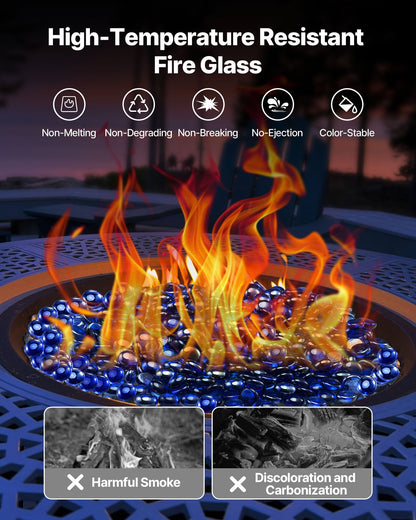Fire Glass, 10LBS/4.5KG High-Temperature Resistant Fireplace Rocks, 3/4-Inch / 19.05 mm Reflective & Smokeless Firepit Glass Beads, High Luster Stone Landscaping for Fire Pit Table, Cobalt Blue