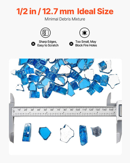 Eldglas, 4,5 kg högtemperaturbeständiga eldstadsstenar, 12,7 mm reflekterande och rökfria eldstadsglasstenar, högglanssten för eldstadsbord, Pacific Blue
