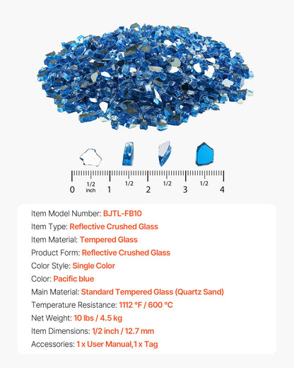 Eldglas, 4,5 kg högtemperaturbeständiga eldstadsstenar, 12,7 mm reflekterande och rökfria eldstadsglasstenar, högglanssten för eldstadsbord, Pacific Blue