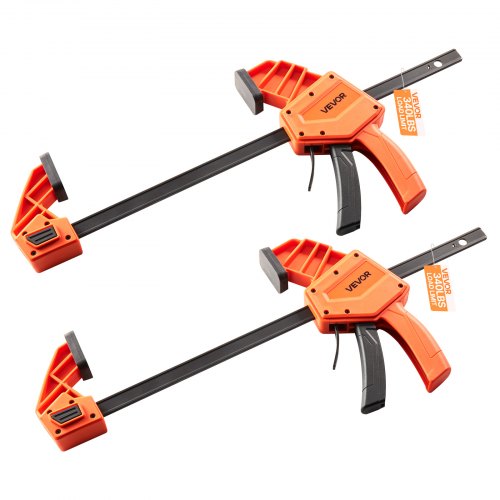 Stångklämmor för träbearbetning, 2-pack 30,48 cm enhandsklämma/spridare, snabbgreppande F-klämma med 154 kg belastningsgräns, premiumplast och kolstål, för träbearbetning metallbearbetning, orange + svart