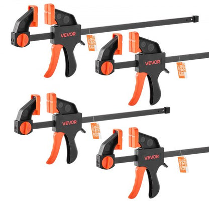Träbearbetningsklämmor, 2-pack 30,48 cm och 2-pack 15,24 cm, enhandsklämma/spridare, snabbgrepps-F-klämma med 70 kg belastningsgräns, premiumplast och stål, för träbearbetning och metallbearbetning