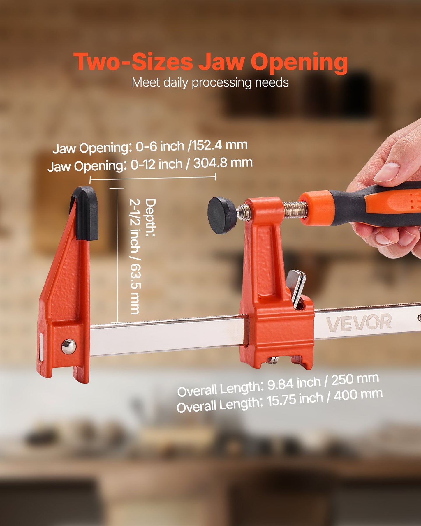 Träklämmor för träbearbetning, 2-pack 15,24 cm och 2-pack 30,48 cm, Låsbar F-klämma med 272 kg belastningsgräns, 63,5 mm djup, Gjutjärn och kolstål, Träklämmor för träbearbetning Metallbearbetning