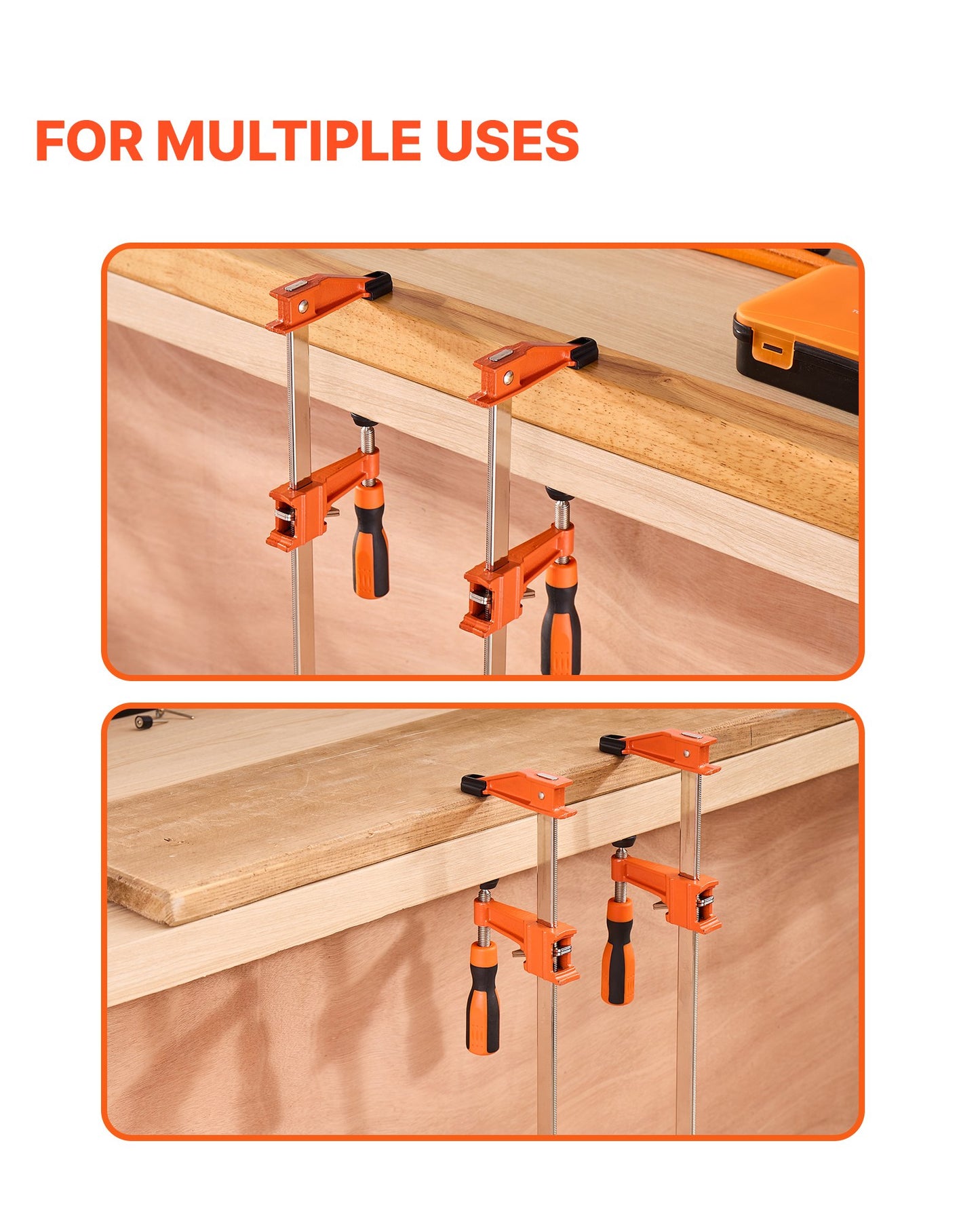 Träklämmor för träbearbetning, 2-pack 61 cm öppning, Låsbar F-klämma med 272 kg lastgräns, 63,5 mm djup, Gjutjärn och kolstål, Lättanvända, Träklämmor för träbearbetning och metallbearbetning