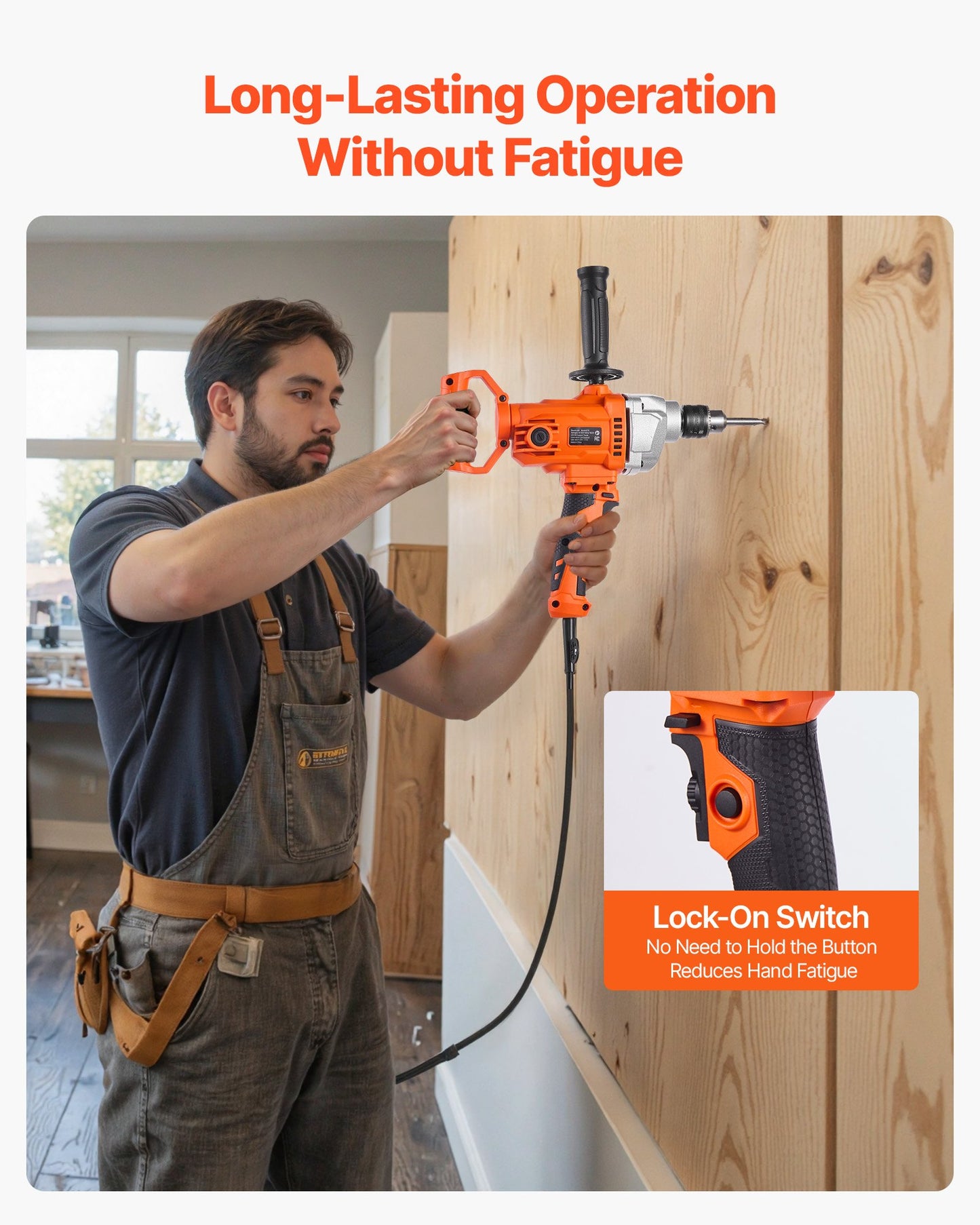 Borrblandare, 12,7 mm sladdansluten elektrisk borrblandarsats, 0-850 varv/min 3,2A blandningsborrar, blandningsborrmaskin med D-handtag för borrning och blandning, handhållna cementblandare för foder, färg, cement