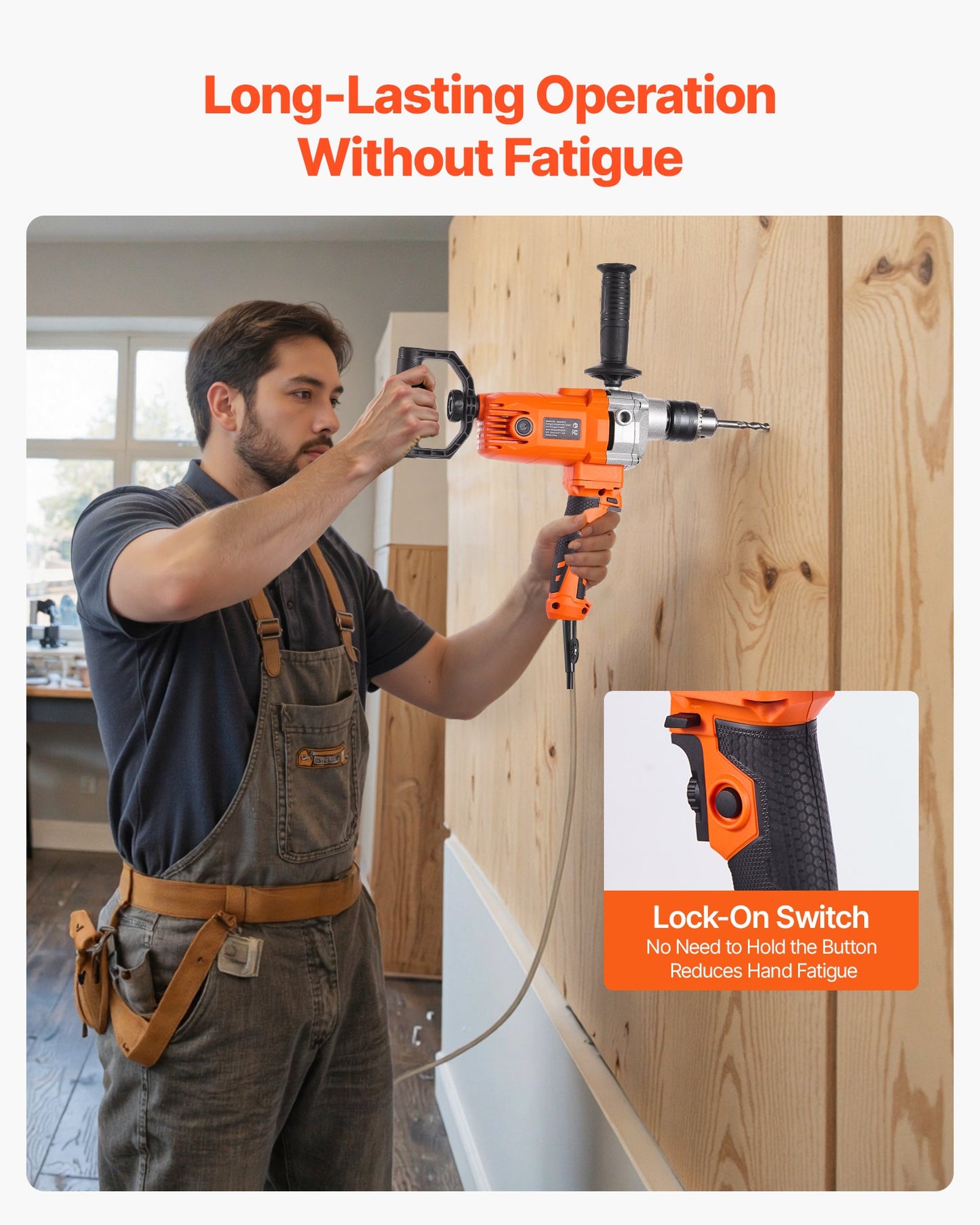 Borrblandare, 15,89 mm sladdansluten elektrisk borrblandarsats, 0-750 varv/min 3A blandningsborrar, blandningsborrmaskin med D-handtag för borrning och blandning, handhållna cementblandare för foder, färg, cement