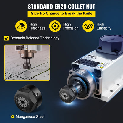 Luftkyld spindelmotor 2,2 kW CNC-spindelmotor 220 V fyrkantig luftkyld spindelmotor ER20 spännhylsa 24000 RPM CNC-spindel 6 A spindelmotor 400 Hz för CNC-router, gravyrfräsmaskin