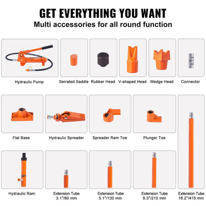 4-tons portakraftssats, bärbar hydraulisk domkraft med 1,2 m oljeslang, reparationssats för bilram med förvaringsväska för bilreparationer, lastbilar, lantbruk (8800 pund)