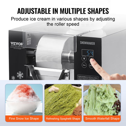 Commercial Snowflake Ice Machine, 176.4LBS/24H Snowflake Ice Maker, Stainless Steel Ice Shaver Machine, Electric Snow Cone Maker, Air Cooling System for Rapid Heat Dissipation, for Bakery, Cafe
