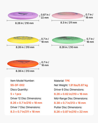 Discgolfset, 5 delar flygande diskar för nybörjare, discgolfstartset för helkroppsstyrketräning, med putter, mellanregister, driver, minimarkör, PDGA-godkänd för utomhusbruk, bakgård, gräsmatta, strand