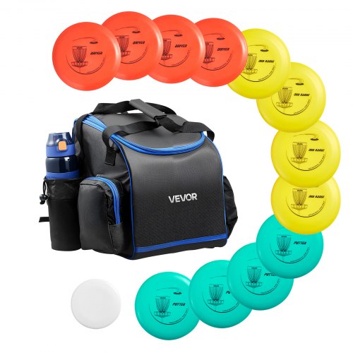 Discgolfset, 12 delar flygande skivor för nybörjare, discgolfstartset, med putter, mellanregister, driver, inklusive minimarkör, bärbar ryggsäck, för utomhusbruk, bakgård, gräsmatta, strand och park