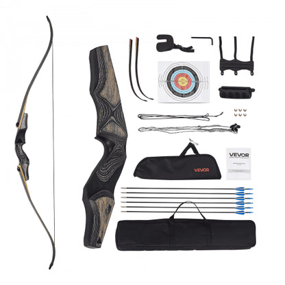 Recurvebåge och pilar-kit, 60 tums träbågar för takedown, ergonomiskt recurvebågspaket för högerhänt bågskytte, långbåge för utomhusträning, jakt, nybörjare till avancerad, 13,6 kg