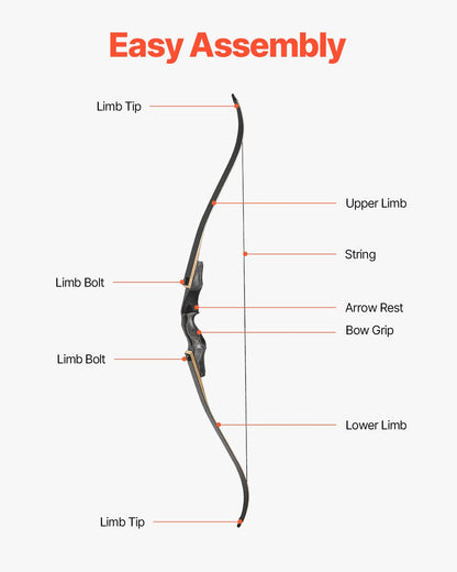 Recurvebåge och pilar-kit, 60 tums träbågar för takedown, ergonomiskt recurvebågspaket för högerhänt bågskytte, långbåge för utomhusträning, jakt, nybörjare till avancerad, 14,5 kg