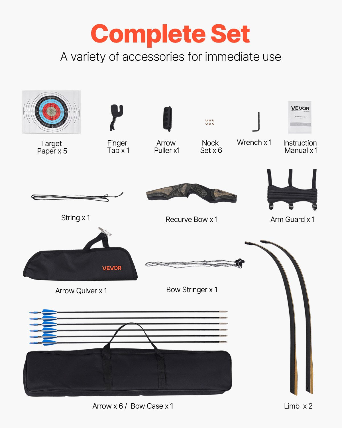 Recurvebåge och pilar-kit, 60 tums träbågar för takedown, ergonomiskt recurvebågspaket för högerhänt bågskytte, långbåge för utomhusträning, jakt, nybörjare till avancerad, 14,5 kg