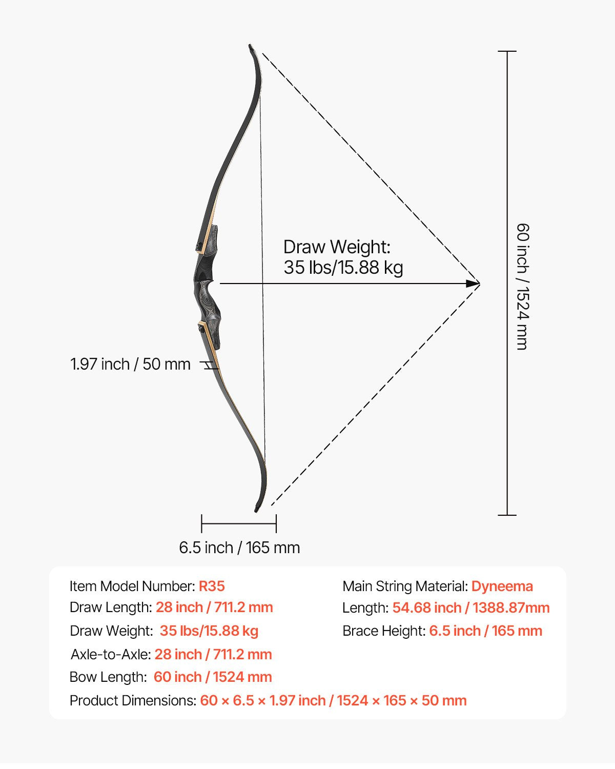 Recurvebåge och pilar-kit, 60 tums träbågar för takedown, ergonomiskt recurvebågspaket för högerhänt bågskytte, långbåge för utomhusträning, jakt, nybörjare till avancerad, 14,5 kg