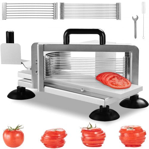 Kommersiell tomatskärare, 1/4"+3/8"+3/16" tomatskärare, kraftig tomatskärare i rostfritt stål, manuell tomatskärare med halkfria fötter, skär tomater, gurkor, bananer